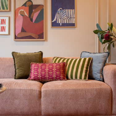 Kotabo sierkussen strepen met franjes - 40 x 60 cm - Olive oasis