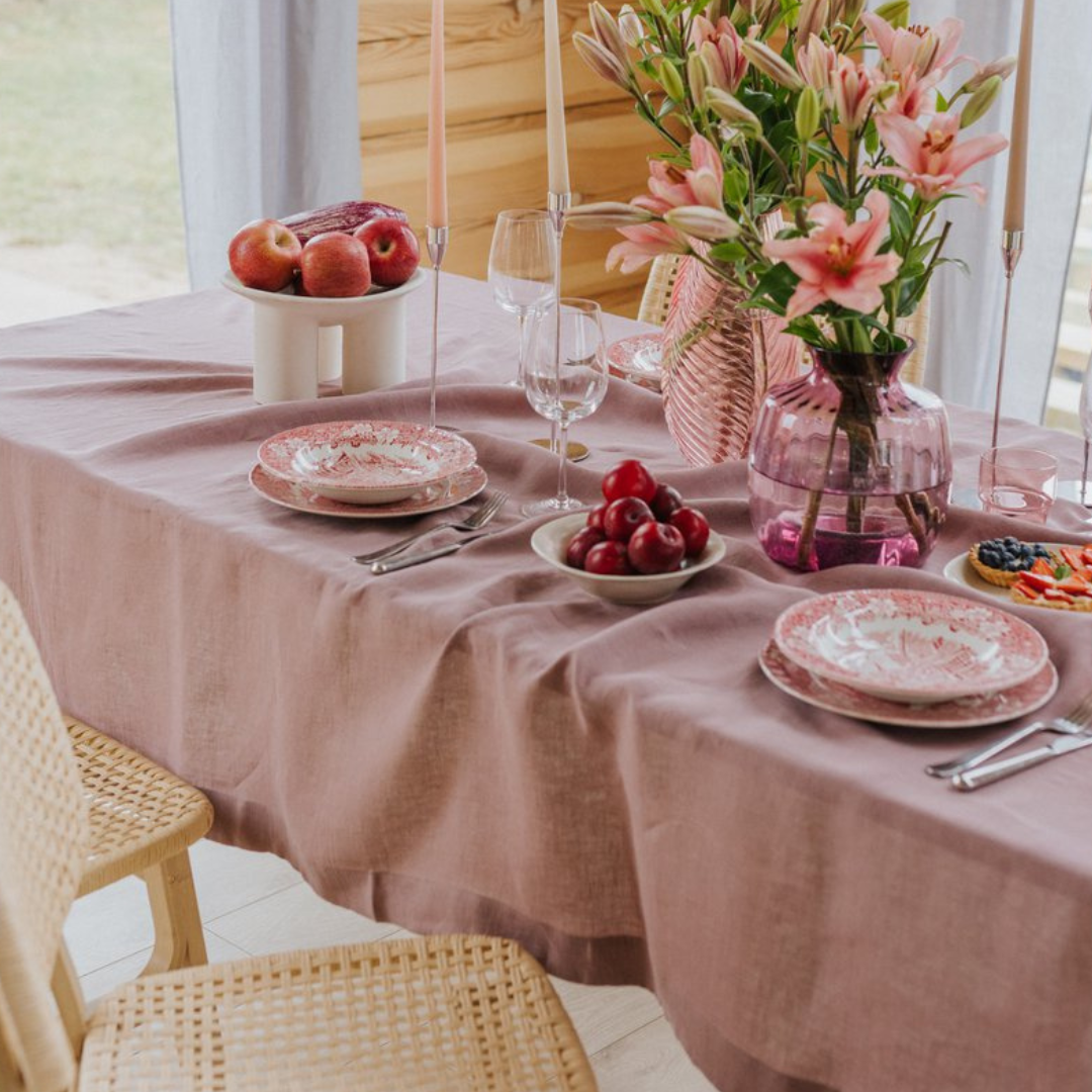 Roze linnen tafelkleed - Per stuk