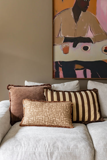 Kotabo Dekokissen mit Streifen und Fransen – 40 x 60 cm – Schokoladenbraun