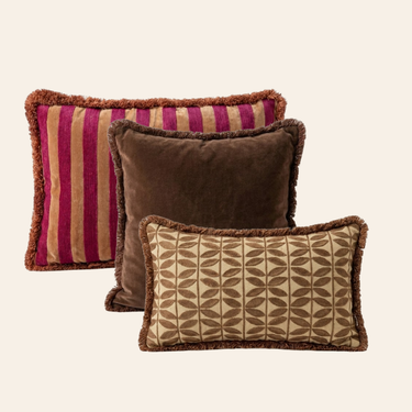 Kotabo sierkussenset Noémie – Set van 3 kussens – Blushed Berry, Chocolate Chic & Bold Beige