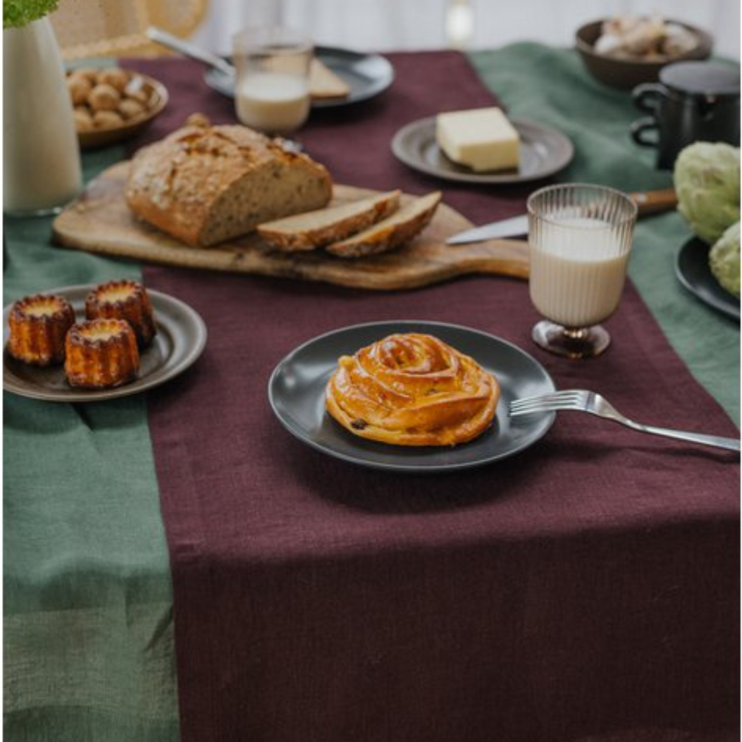 Purple linen table runner