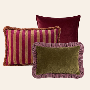 Kotabo sierkussenset Liva – Set van 3 kussens – Blushed Berry, Magical Mauve, Plum Powder & Olive Oasis