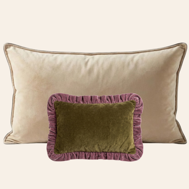 Kotabo sierkussenset Avira – Set van 2 kussens – Butter Beige, Olive Oasis & Plum Powder