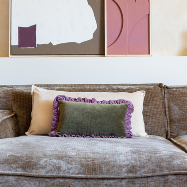 Kotabo sierkussenset Avira – Set van 2 kussens – Butter Beige, Olive Oasis & Plum Powder