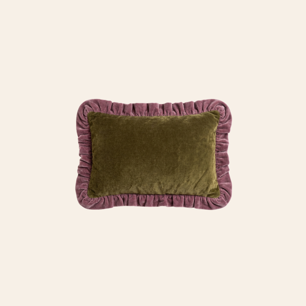 Kotabo coussin décoratif vert uni avec bord ondulé violet – 30 x 50 cm - Olive Oasis X Poudre de Prune