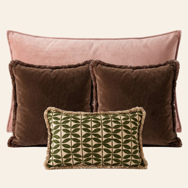 Kotabo sierkussenset Laurenne – Set van 4 kussens – Pretty in Pink, Chocolate Chic & Olive Oasis
