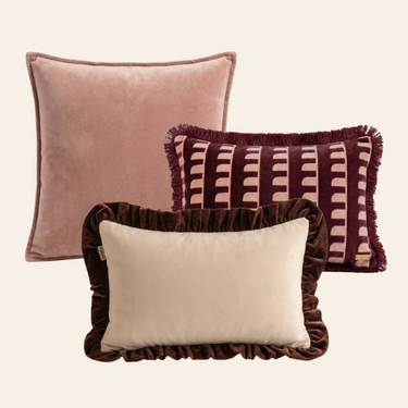 Kotabo sierkussenset Lilly-Mae – Set van 3 kussens – Pretty in Pink x Magical Mauve & Butter Beige x Chocolate Chic