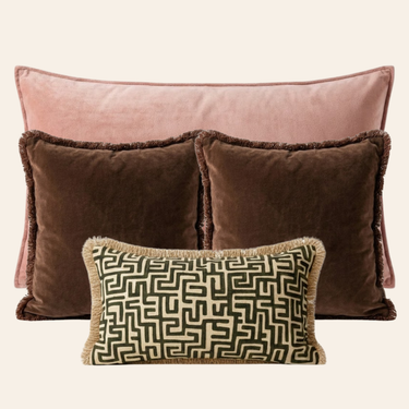 Kotabo sierkussenset Lucinda – Set van 4 kussens – Pretty in Pink, Chocolate Chic & Olive Oasis