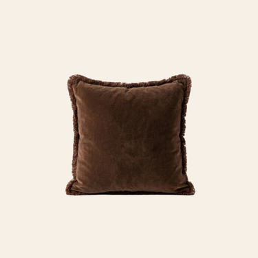 Kotabo Dekokissen, einfarbig braun mit Fransen – 45 x 45 cm – Chocolat