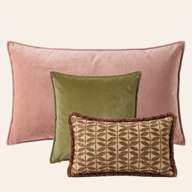 Kotabo sierkussenset Danaé – Set van 3 kussens – Pretty in Pink, Pistache & Beige