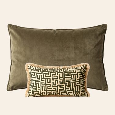 Kotabo Juni Dekokissen-Set – 2 Kissen – Olivgrün &amp; Kräftiges Beige