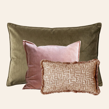 Kotabo sierkussenset Suze – Set van 3 kussens – Olive Oasis, Pretty in Pink & Bold Beige