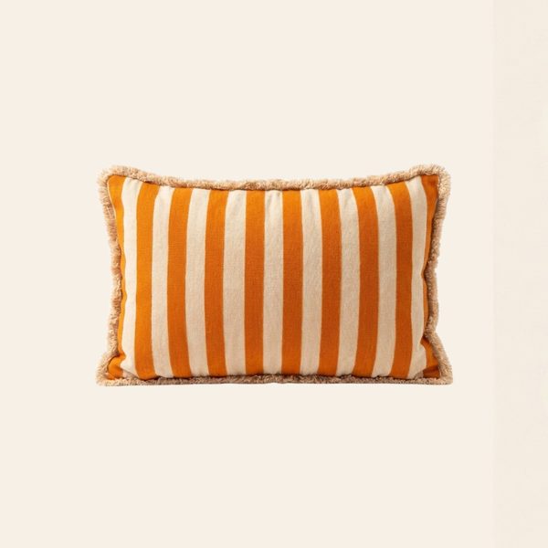 Kotabo coussin décoratif rayé avec franges – 40 x 60 cm – Oatmeal orange